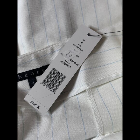 New Theory Skirt 4 / S Womens White Pin Striped Mini French Blue Leg Slit - Picture 6 of 7